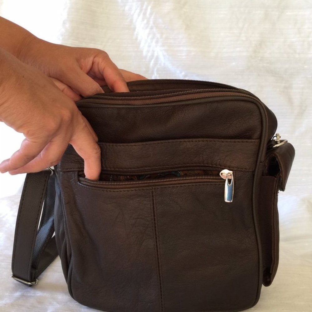 Leather brown square wallet